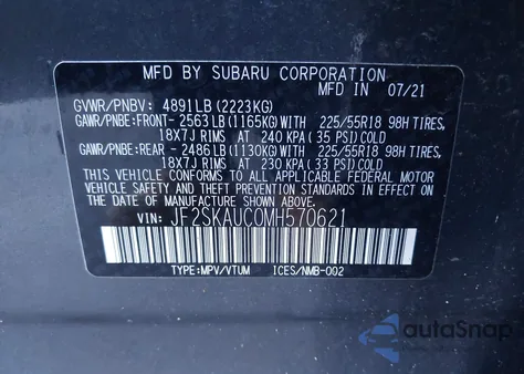 2021 Subaru Forester Limited z USA, uszkodzony, nr VIN JF2SKAUC0MH570621